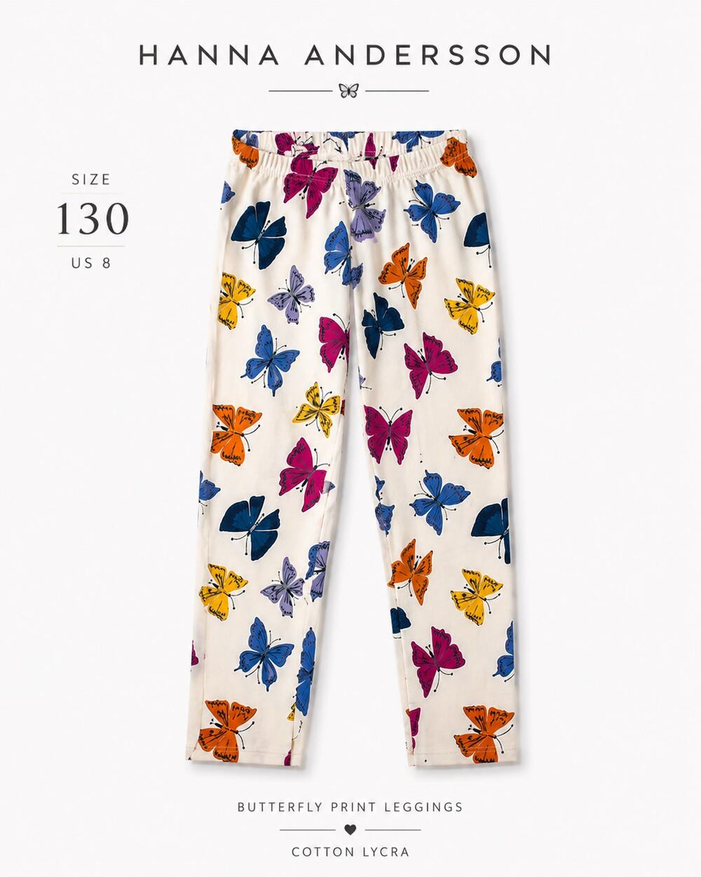 Hanna Andersson Butterfly Print Leggings Girls Size 130 US 8 Cotton Lycra